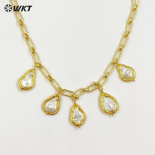 WT-JN325 Wholesale Handmade Precious Design 5 Drop Natural Pearl Dangling Statement Women Necklace