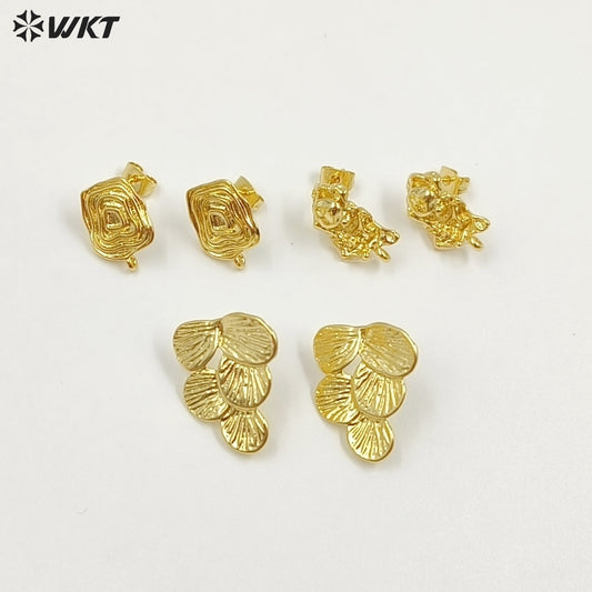 WT-JFE160 Wholesale Dainty Metal 18K Gold Electroplated With Hoops Leaves Shape Little Earrings Finding As DIY Jewelry Accessory
