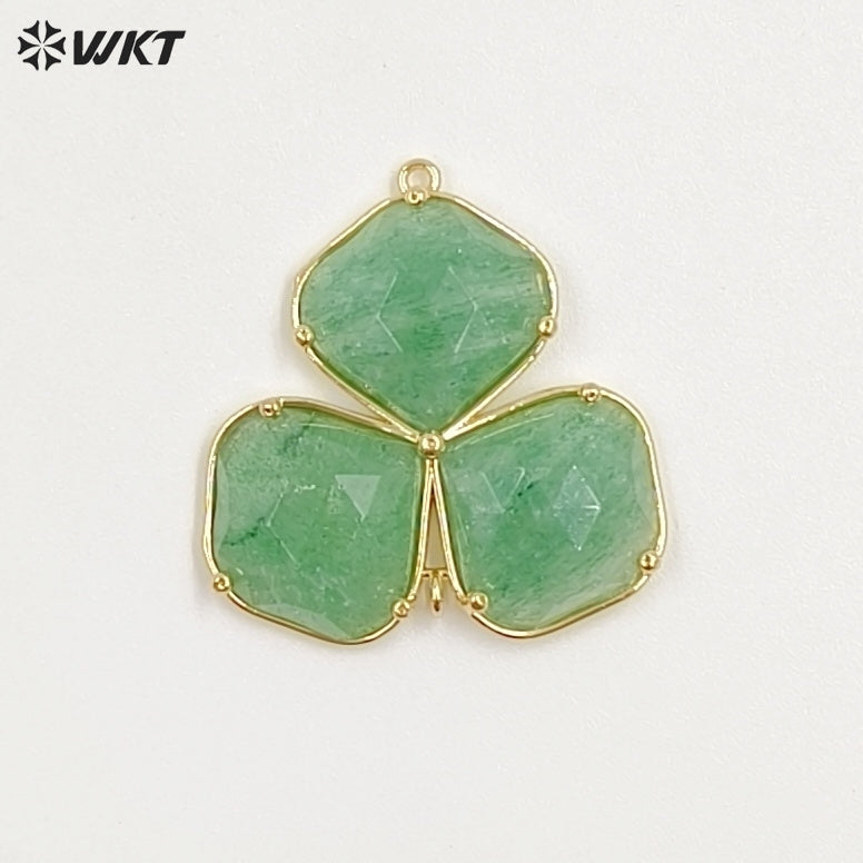WT-P2129 Beautiful Gold Electroplated Three Natural Gemstones Leaf Shape Pendants As Handmade Jewelry Decorative Findings