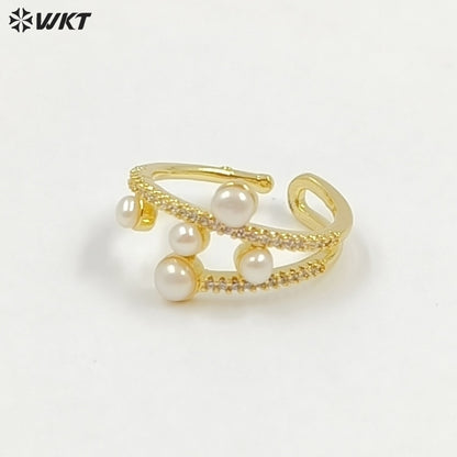 WT-MPR156 Top Fashion Multi Designs 18K Gold Electroplated Adjustable Size Pearl Rings For Women Daily Decorative Jewelry