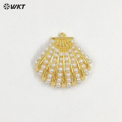 WT-MP313 Fashion Gold And Silver Plated Brass With Artificial Pearl Shell Shape Pendant For Women Jewelry DIY Accessories