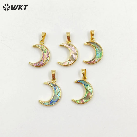 WT-P957 Sparkly Amazing Abalone Shell Jewelry Pendant, 24K Real Gold Plated Moon Abalone Shell Pendant