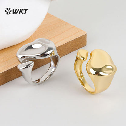 WT-RF013 Unique Features Simple Design Yellow Brass In 18k Gold Plated Men And Women Metal Irregular Rings For Party Jewelry