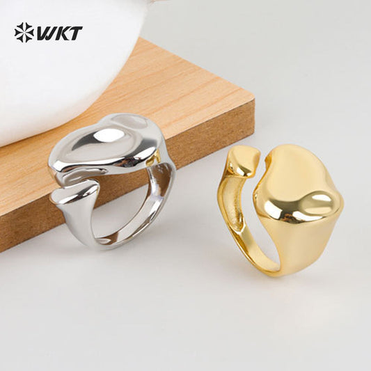 WT-RF013 Unique Features Simple Design Yellow Brass In 18k Gold Plated Men And Women Metal Irregular Rings For Party Jewelry