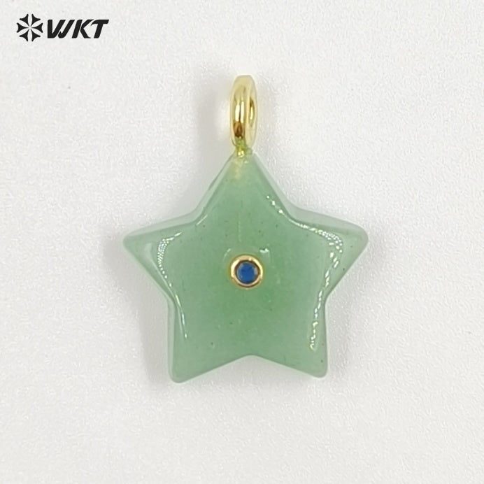 WT-P2099 Trendy Interesting Design Zircon And Natural Gemstones Star Shape Gold Charm Pendants For Lovely Necklace DIY Making