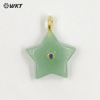 WT-P2099 Trendy Interesting Design Zircon And Natural Gemstones Star Shape Gold Charm Pendants For Lovely Necklace DIY Making