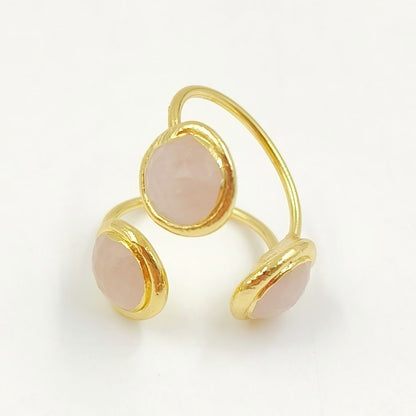 WT-R561 Beautiful Stylish 18K Gold Plated Round Opening Adjustable Natural Gemstone Cocktail Ring for Women Attending Party