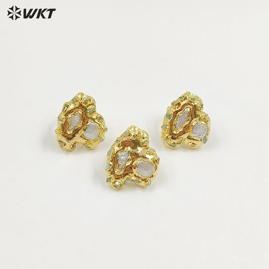 WT-MPR149 Exquisite Luxury Gold Plated Cross Square Natural Freshwater Pearls And Little Stones Women Ring For Wedding Gift