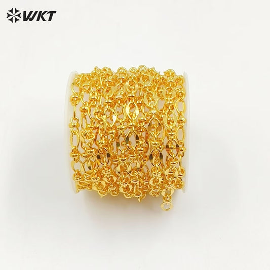 WT-BC214 Fashion 18K Color Retaining Engraved Pearl Clip Chain With Copper Plated Genuine Gold Batch Pattern Oval 8-shaped