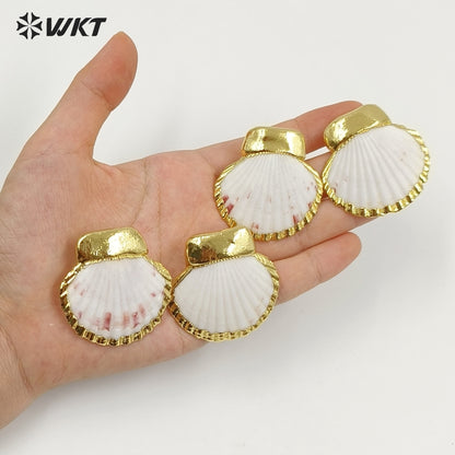 WT-MPE187 High Quality Trendy Gold Electroplated Natural Scallop Shell Earrings For Women Beach Vacation Matching Jewelry