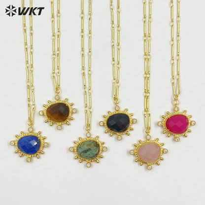 WT-N1526 Wholesale Delicate Gold Plated Various Natural Gemstones Pendant Necklaces For Female Daily Decorative Jewelry