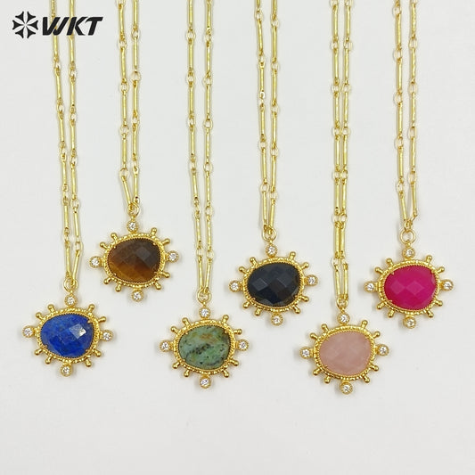 WT-N1526 Wholesale Delicate Gold Plated Various Natural Gemstones Pendant Necklaces For Female Daily Decorative Jewelry