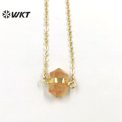 WT-N1379 Attractive Small Hexagon Necklace Fashion 18k Gold Plated Pendant Necklace Natural Crystal Quartz Pendant Necklace