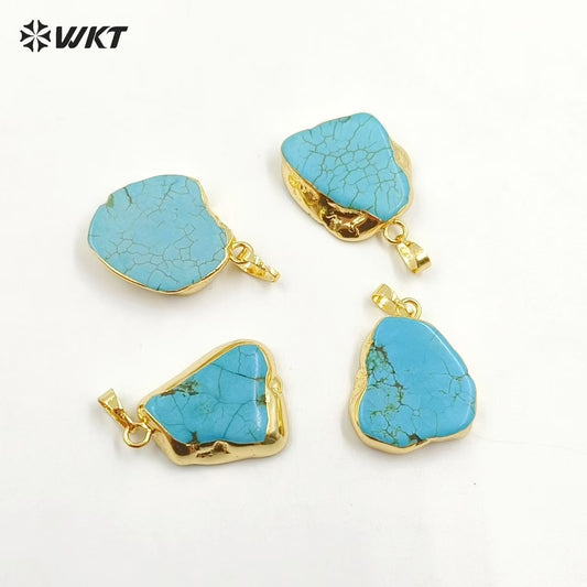 WT-P153 Hot Natural Slice Turquoise Pendants in Randomly Shape With 18 Gold Edged