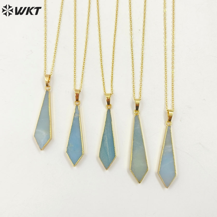 WT-N1076 WKT Wholesale New Popular Thin Green Stone Charm Necklace 24 k Real Gold Plated Amazonite Necklace