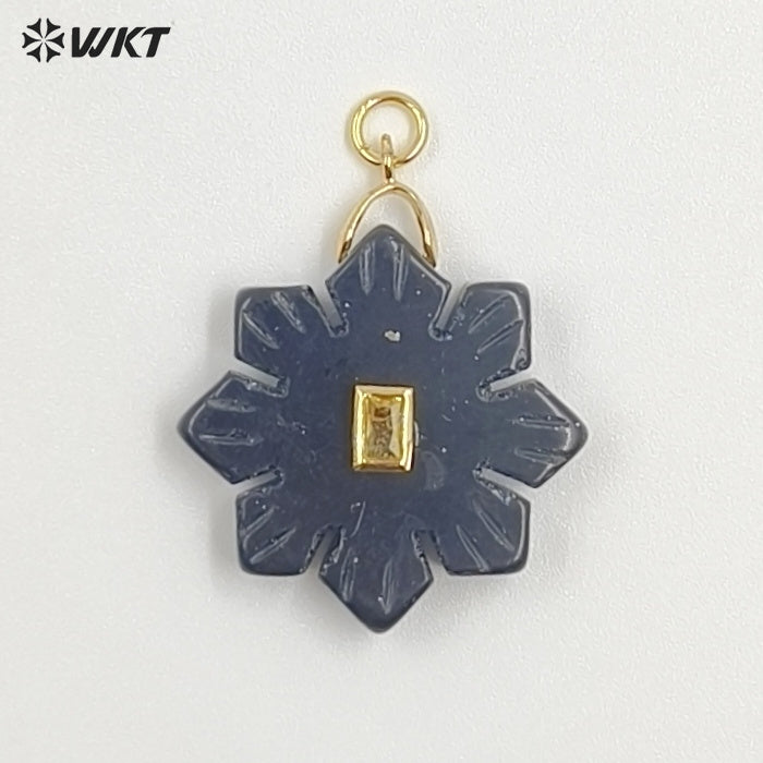 WT-P2095 Romantic Colorful Natural Gemstones And Zircon Snowflake Shape Charm Pendants As Lady Handmade Earrings Findings