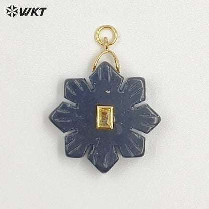 WT-P2095 Romantic Colorful Natural Gemstones And Zircon Snowflake Shape Charm Pendants As Lady Handmade Earrings Findings