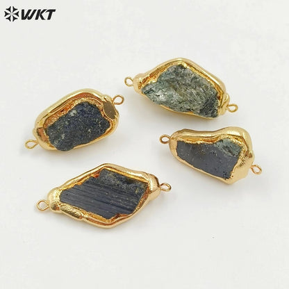 WT-C330 New Irregular Gold Plated With Double Loops Natural Black Meteorite Jewelry Connectors for Bracelet DIY Findings