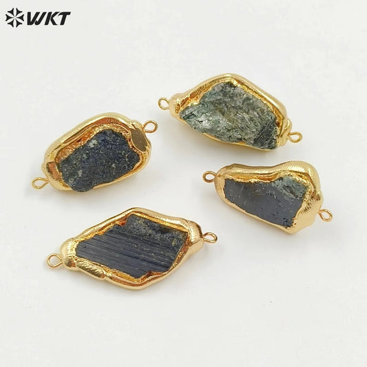 WT-C330 New Irregular Gold Plated With Double Loops Natural Black Meteorite Jewelry Connectors for Bracelet DIY Findings