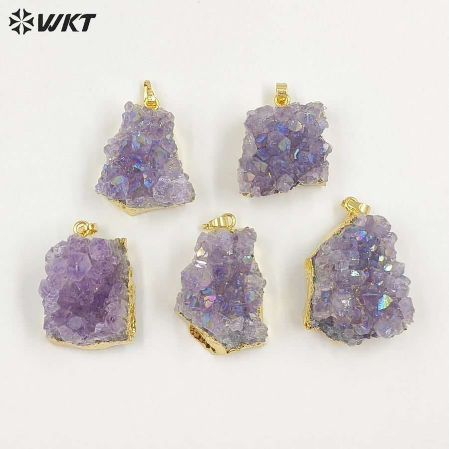 WT-P972 Exclusive Flame Angel Amethyst Pendant Angel Stone,natural Amethyst Pendant with Flame Angel Charm Amethyst Wholesale