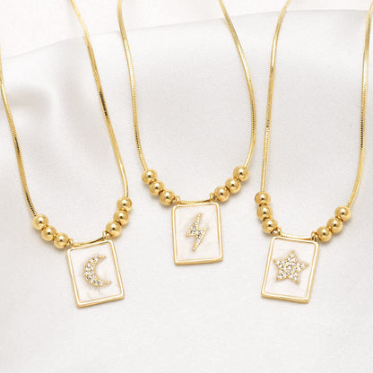 WT-JFN60 Elegant Thin Chain Gold Electroplated Brass And Zircon Star Pattern Rectangle Pendant Necklace As Lady Daily Matching