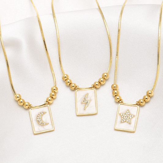 WT-JFN60 Elegant Thin Chain Gold Electroplated Brass And Zircon Star Pattern Rectangle Pendant Necklace As Lady Daily Matching