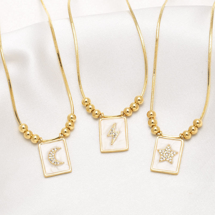 WT-JFN60 Elegant Thin Chain Gold Electroplated Brass And Zircon Star Pattern Rectangle Pendant Necklace As Lady Daily Matching