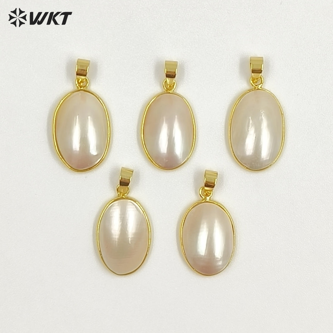 WT-JP490 High Quality 18K Gold Plated Oval Smooth Mabe Shell Pendants As Women Necklaces Earrings Jewelry DIY Findings