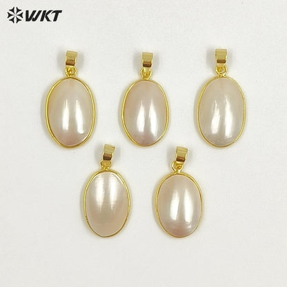 WT-JP490 High Quality 18K Gold Plated Oval Smooth Mabe Shell Pendants As Women Necklaces Earrings Jewelry DIY Findings