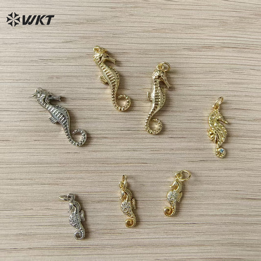 WT-MP324 Exquisite Gold Plated Yellow Brass And Zircon Ocean Series Seahorse Shape Metal Lovely Pendants As Handmade Findings