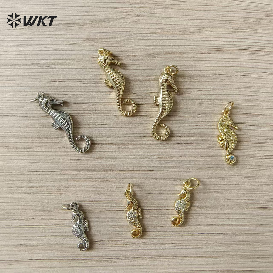 WT-MP324 Exquisite Gold Plated Yellow Brass And Zircon Ocean Series Seahorse Shape Metal Lovely Pendants As Handmade Findings