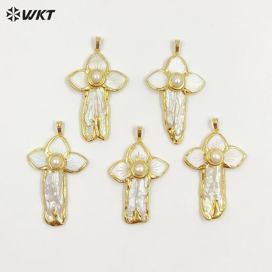 WT-JP416 Wholesale Newest Europe Design Natural Freshwater Pearl and white Shell Made Women Bohemian Pendants