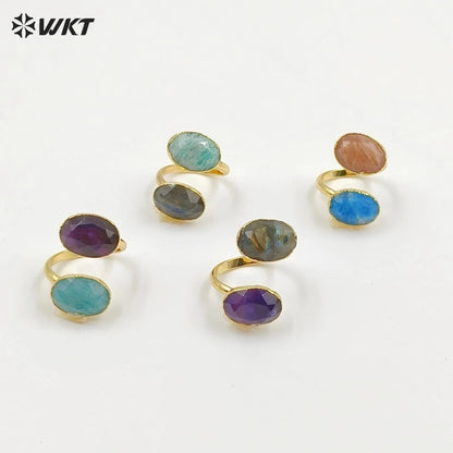 WT-R478 New Design Vintage Gemstone Double Stone Ring With Women Fashion 18k Gold Plated Peacock Stone Ring