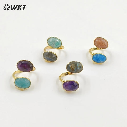 WT-R478 New Design Vintage Gemstone Double Stone Ring With Women Fashion 18k Gold Plated Peacock Stone Ring