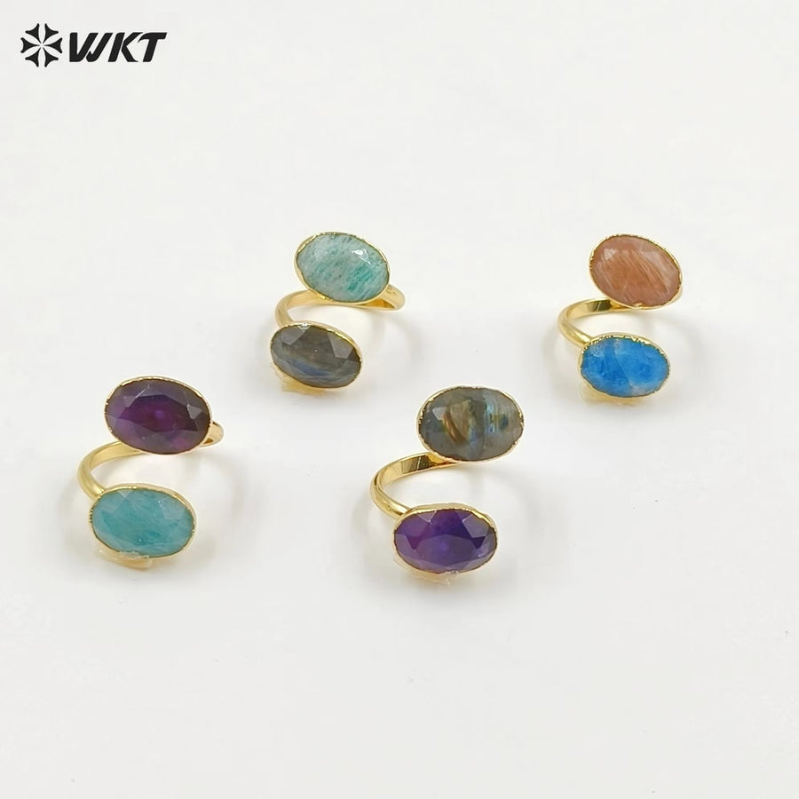 WT-R478 New Design Vintage Gemstone Double Stone Ring With Women Fashion 18k Gold Plated Peacock Stone Ring