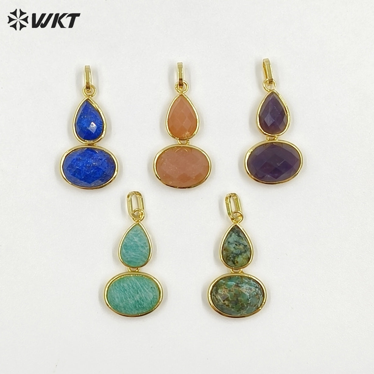 WT-P2128 Delicate 18K Gold Plated Various Natural Gemstones Gourd Shape Charms Pendants For Lady Necklace Making Decorative