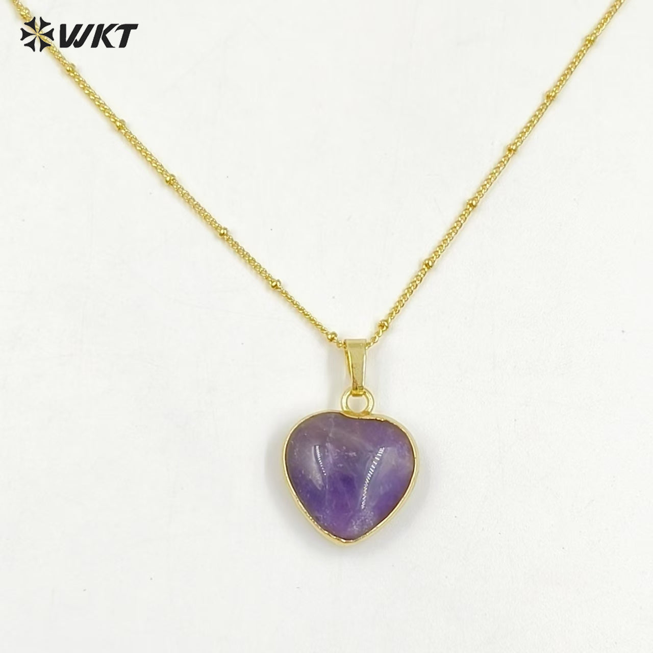 WT-N1485 Fashion Popular 18K Real Gold Plated Lovely Small Gemstone Birthday Stone Heart Charms Necklace