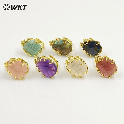 WT-R608 Wholesale Simple Style Gold Electroplated Natural Gemstones Waterdrop Shape Rings For Dance Party Matching Jewelry