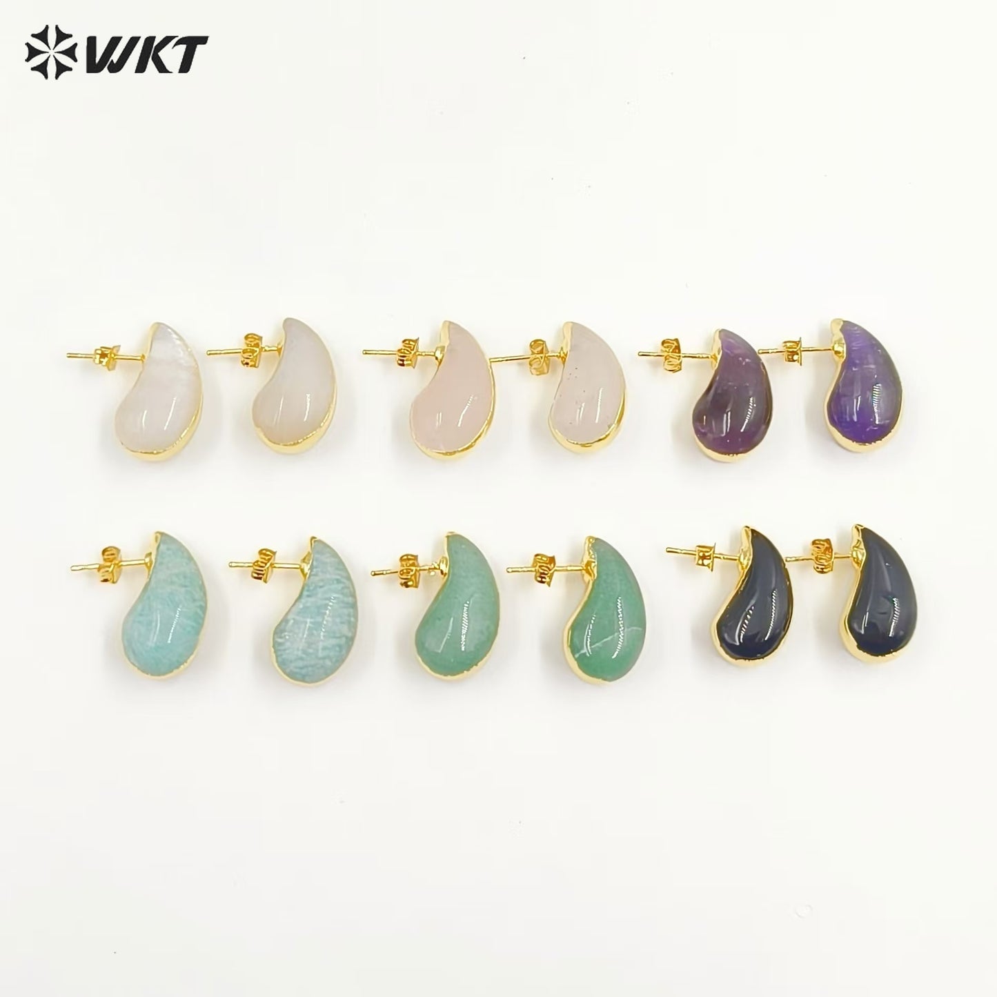 WT-E775 New Innovations Cute Style Drop Shape 18K Gold Plated Natural Gemstone Gentle Earrings for Sweet Girls As Special Gift