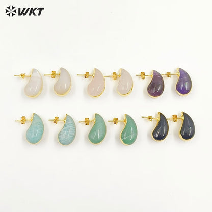 WT-E775 New Innovations Cute Style Drop Shape 18K Gold Plated Natural Gemstone Gentle Earrings for Sweet Girls As Special Gift