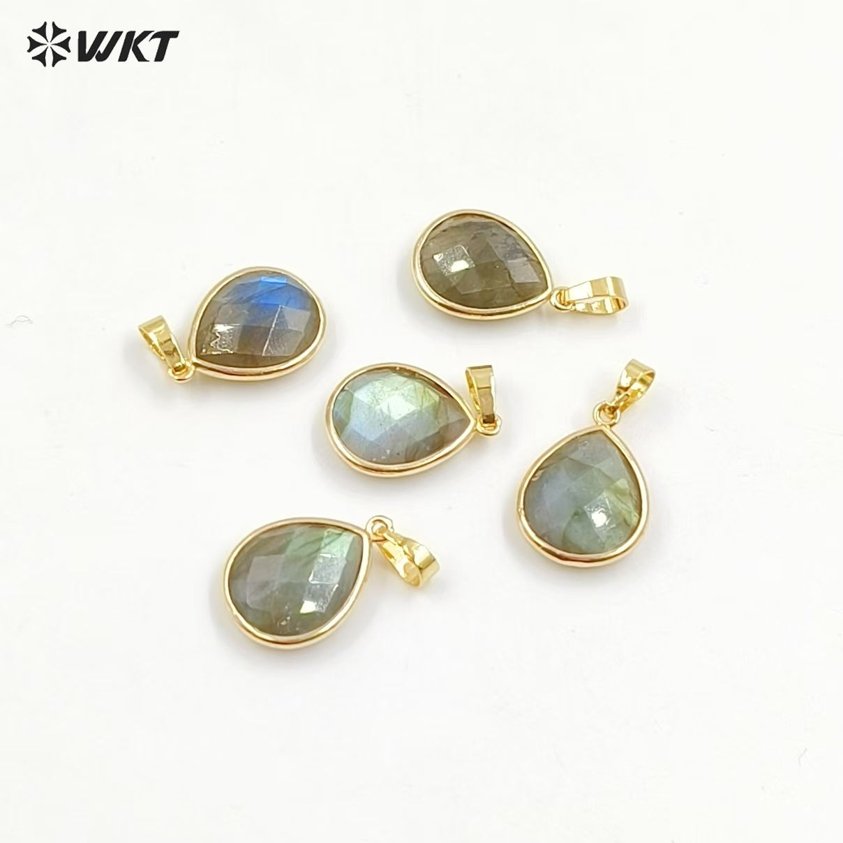 WT-P799 Faceted Teardrop Labradorite Pendant with Gold Electroplated Natual Colors Gold Pendant for Necklace Handmade Stone