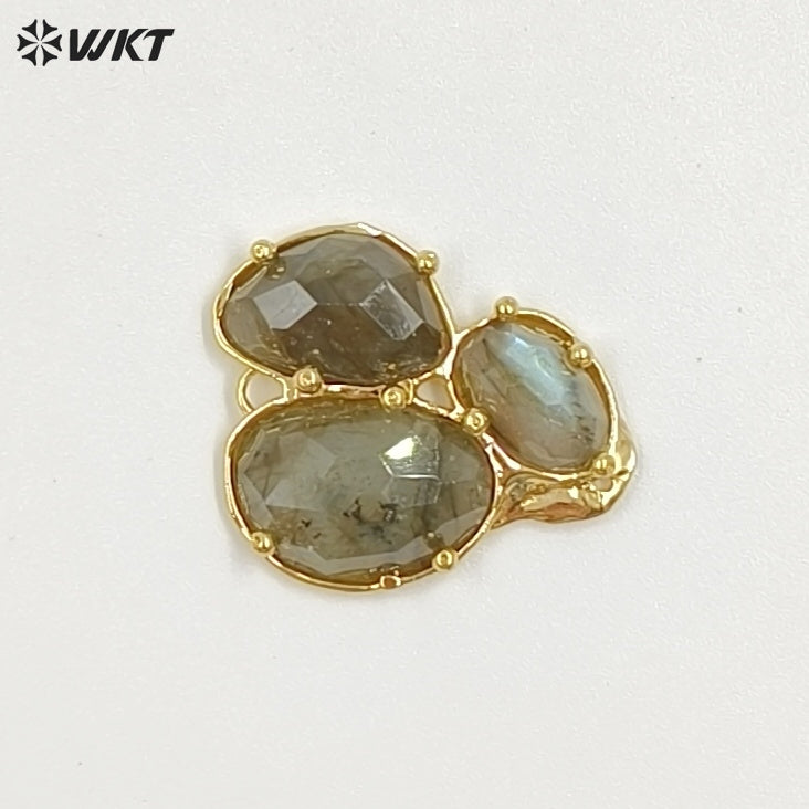 WT-P2130 Good Quality Exquisite 18K Gold Plated Three Natural Gemstones Pendants For Women Necklace Earrings DIY Making