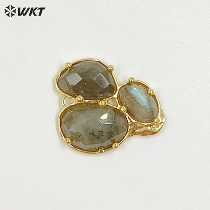 WT-P2130 Good Quality Exquisite 18K Gold Plated Three Natural Gemstones Pendants For Women Necklace Earrings DIY Making