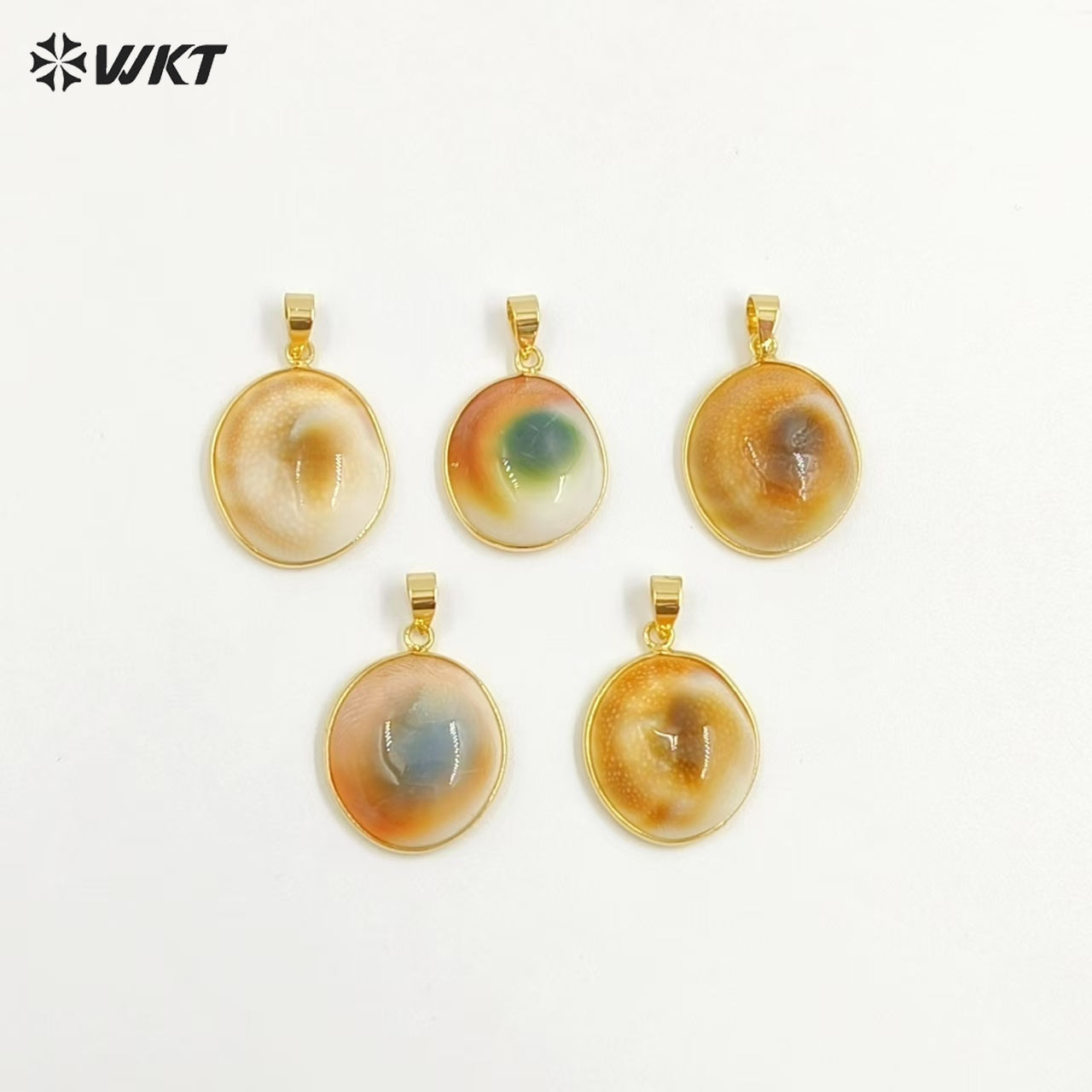 WT-JP409 High Quality Beautiful Small Round Sea Shell Veins Pendant With Gold Plated for Necklace Fashion Jewelry Handmade