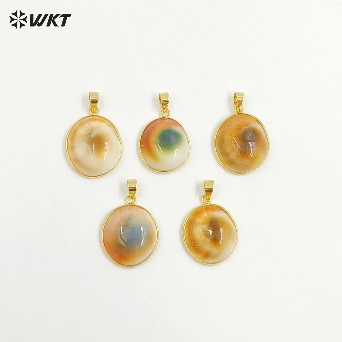 WT-JP409 High Quality Beautiful Small Round Sea Shell Veins Pendant With Gold Plated for Necklace Fashion Jewelry Handmade