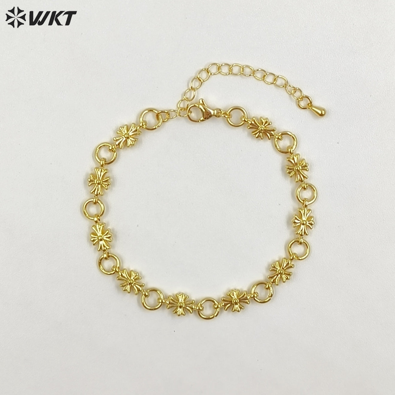 WT-JF369 Newest Simple Fashion Design Gold Plated Round Cross Shape Yellow Brass Metal Bracelets For Female Daily Jewelry
