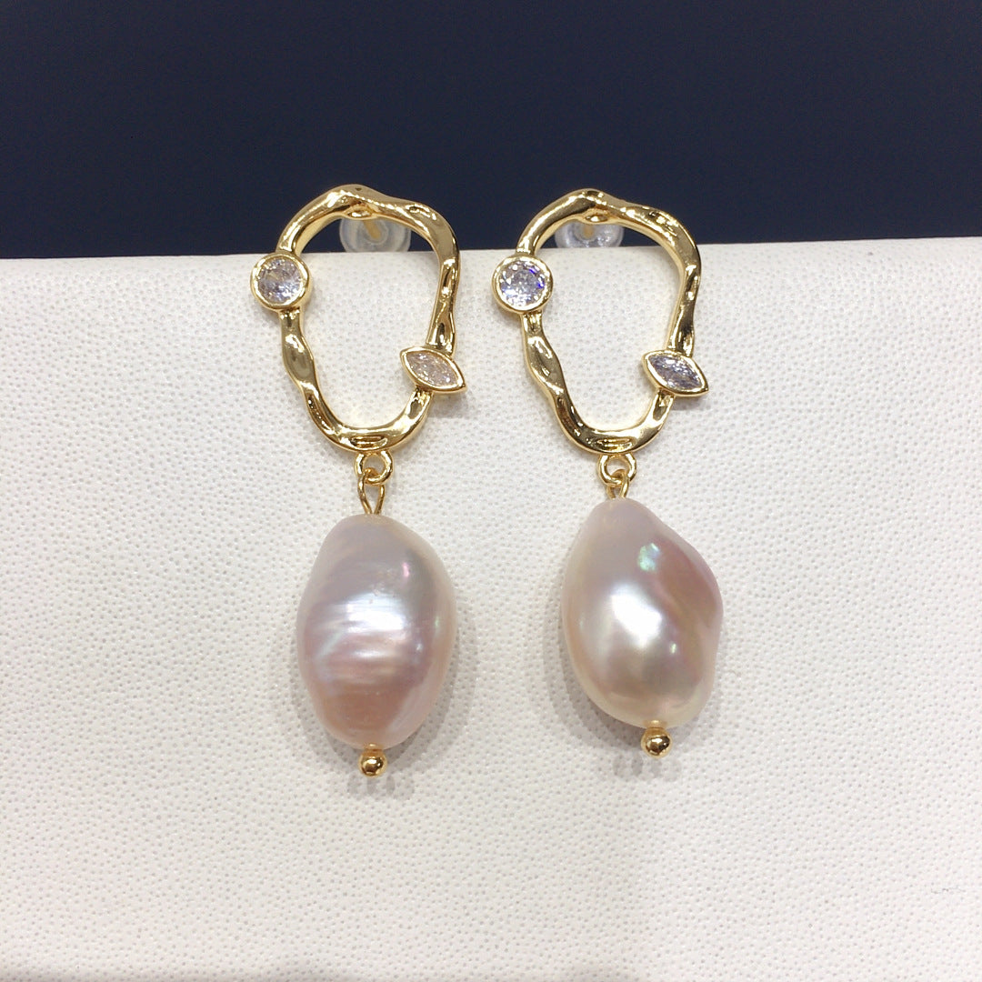 WT-MPE177 Classical Design 18K Gold Plated Zircon And Natural Freshwater Pearl Earrings For Women Wedding Wearing Accessory