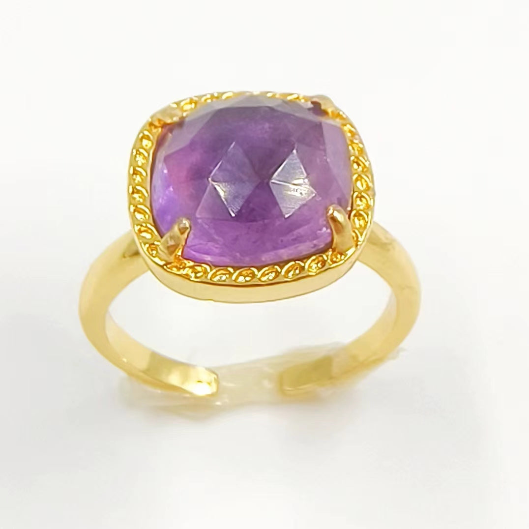 WT-R469 WKT Fashion Gemstone Elegant Women Gorgeous Gold Black Obsidian Labradorite Amethyst Stone Ring