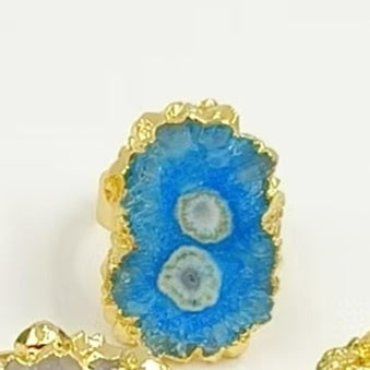 WT-R300 New Arrival Colorful Druzy Agate Rings 24K Gold Plated Rings Multi-color Optional New Design Rings