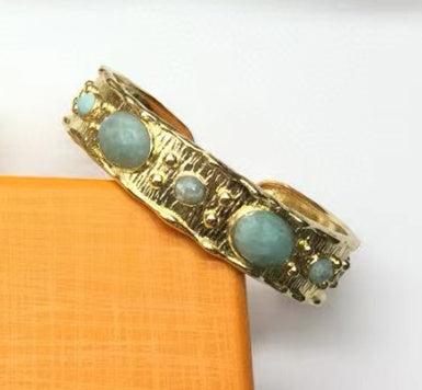 WT-B663 Delicate 18K Real Gold Plated Multi Natural Precious Stones in Bezel Setting Women Birthday Gift Gemstone Bangle